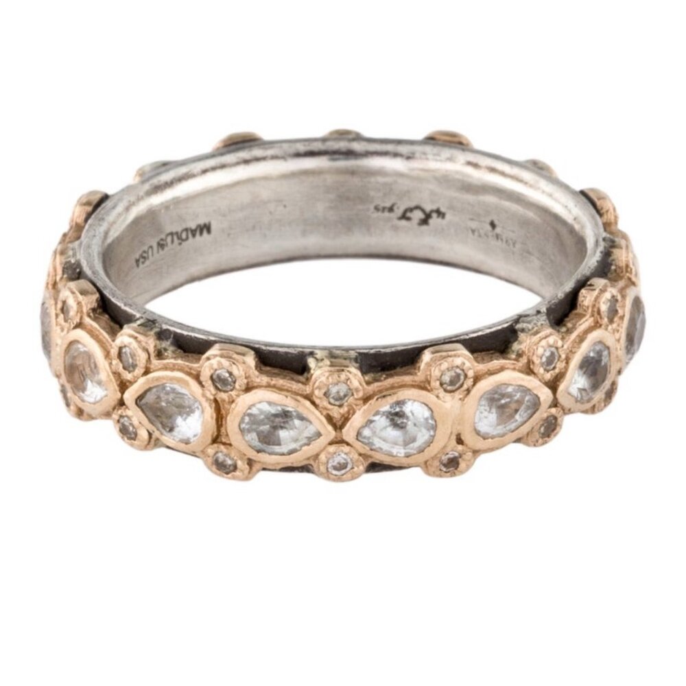 ARMENTA 14K YELLOW GOLD & STERLING SILVER SAPPHIRE & DIAMOND LACEY BAND RING
